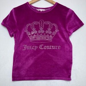 Juicy Couture Velour Baby Tee Magenta Crown Bling Top Womens Size M